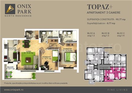 Apartament 3 Camere 75mp Onix Park North Area Residence