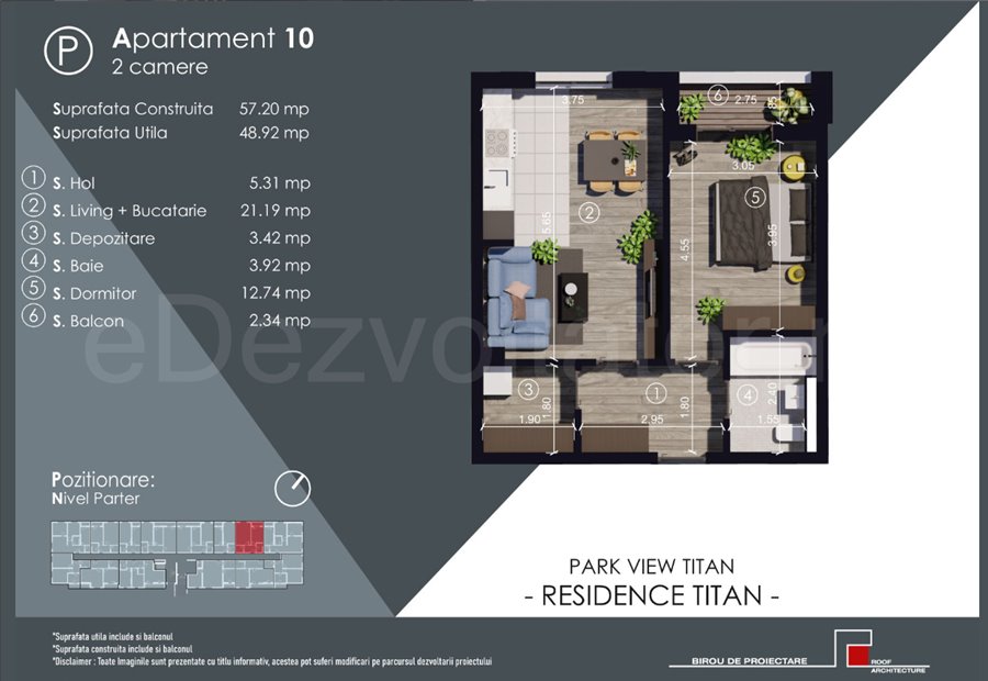 Apartament 2 Camere 49mp Park View Residence Titan