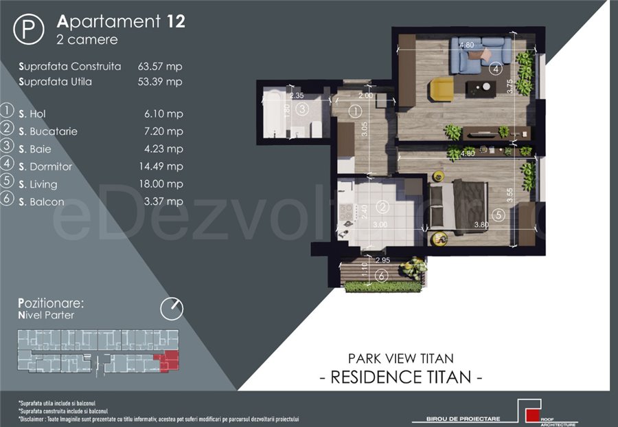 Apartament 2 Camere 53mp Park View Residence Titan