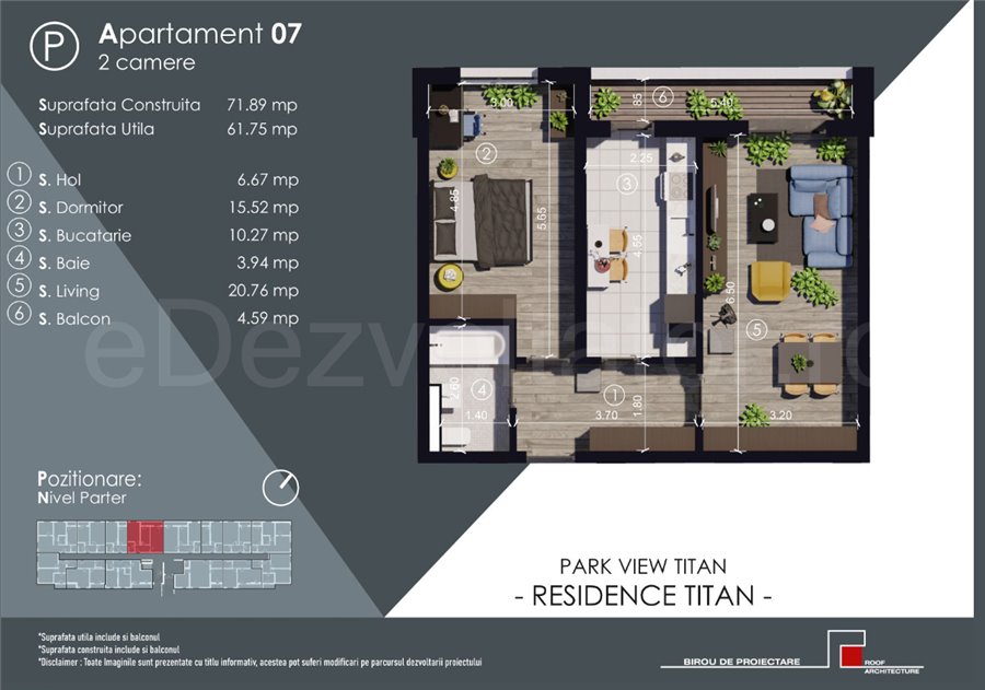 Apartament 2 Camere 62mp Park View Residence Titan