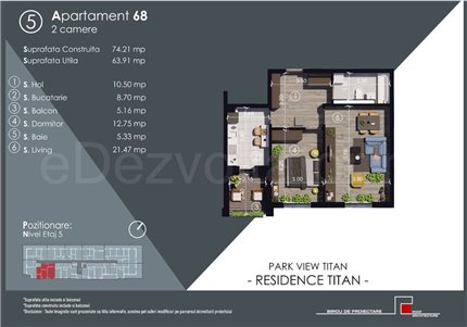 Apartament 2 Camere 64mp Park View Residence Titan