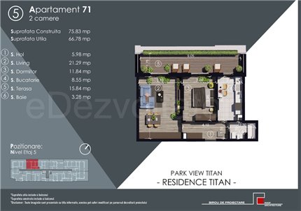 Apartament 2 Camere 67mp Park View Residence Titan