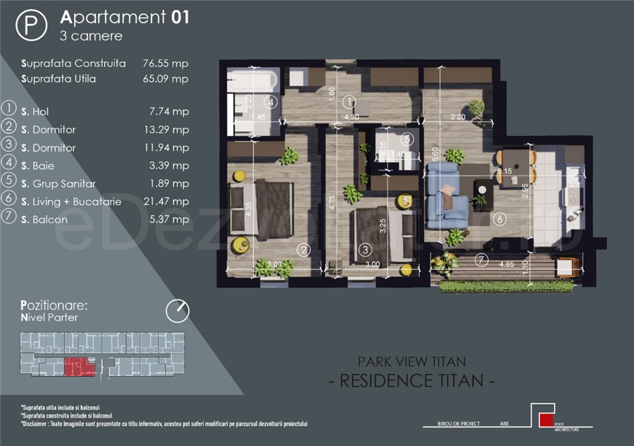 Apartament 3 Camere 65mp Park View Residence Titan