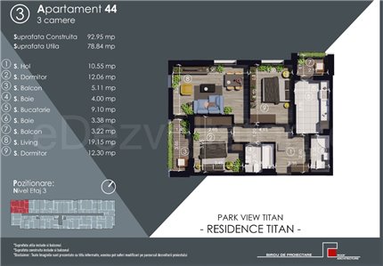 Apartament 3 Camere 79mp Park View Residence Titan