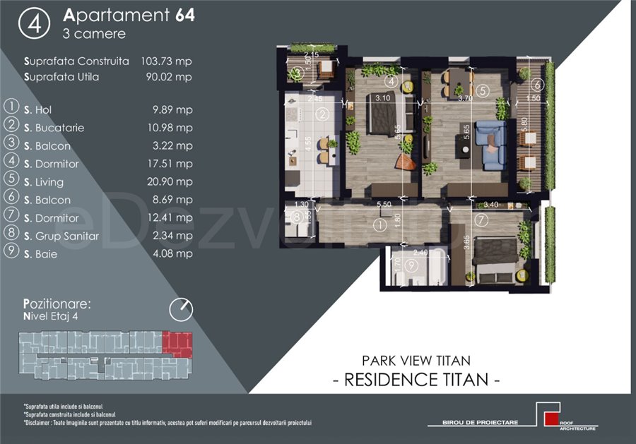 Apartament 3 Camere 90mp Park View Residence Titan