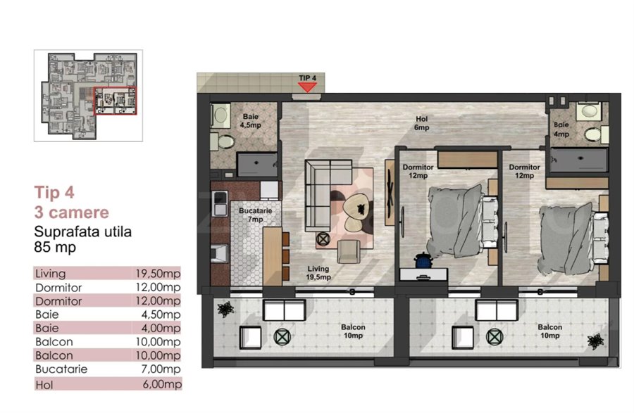 Apartament 3 Camere 85mp Premium Town Residence