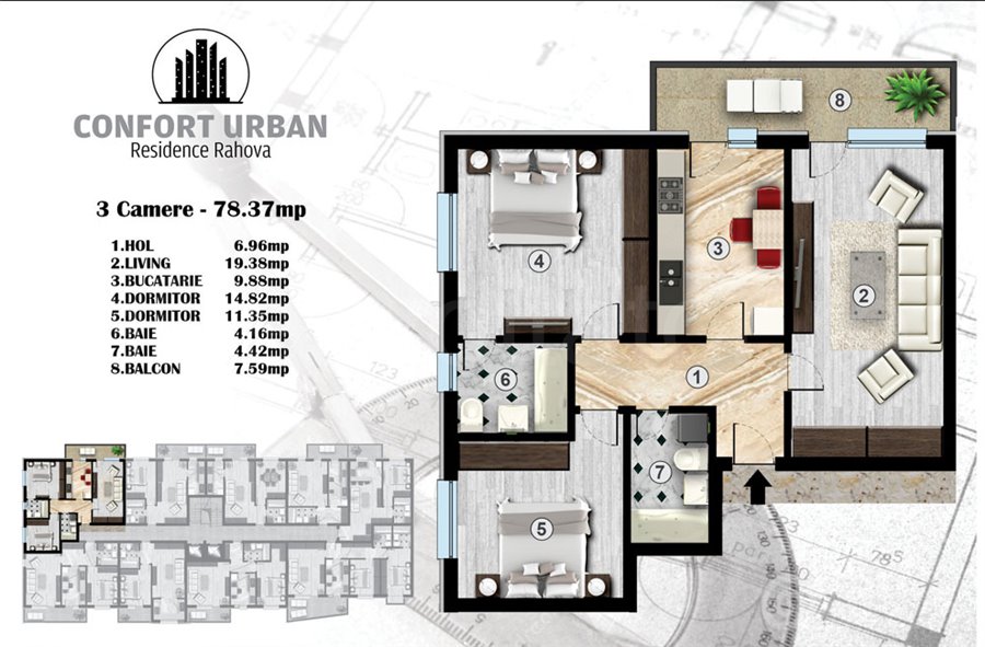 Apartament 3 Camere 79mp Confort Urban Residence Rahova