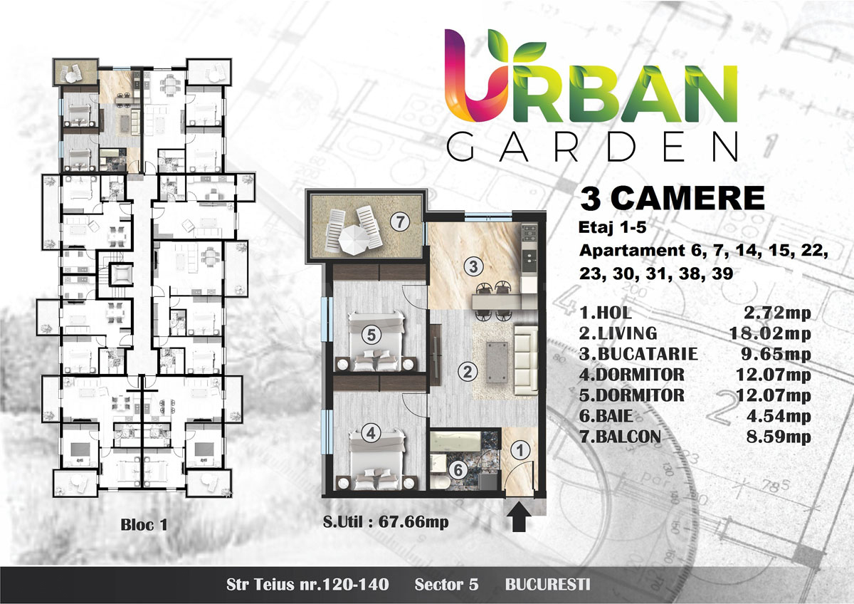 Apartament 3 Camere 68mp Urban Garden