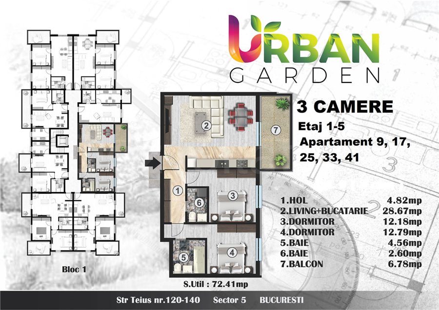 Apartament 3 Camere 72mp Urban Garden