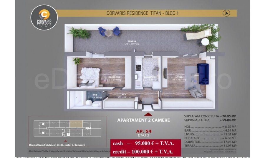 Apartament 2 Camere 59mp Corvaris Residence Titan