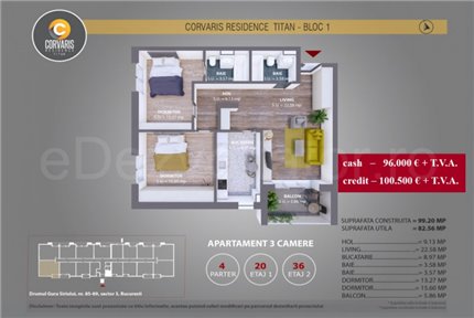 Apartament 3 Camere 83mp Corvaris Residence Titan