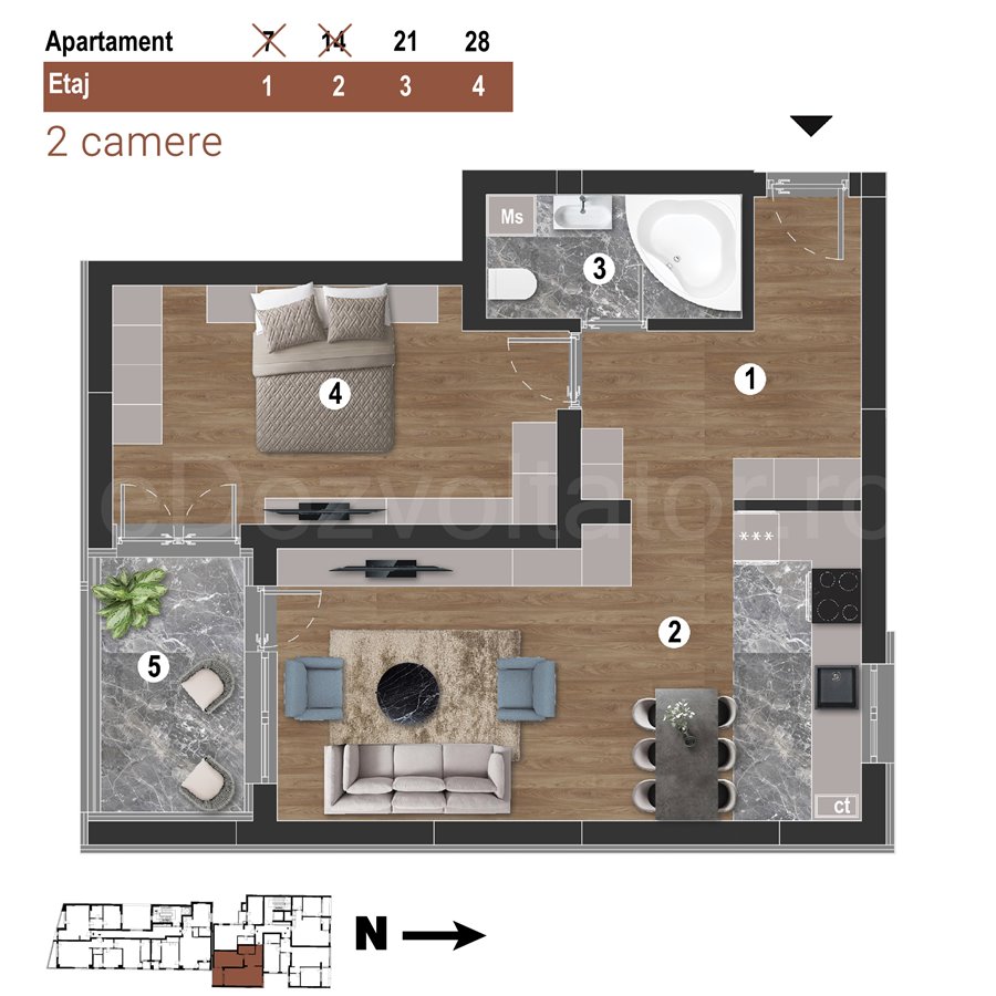 Apartament 2 Camere 59mp Uranus 1