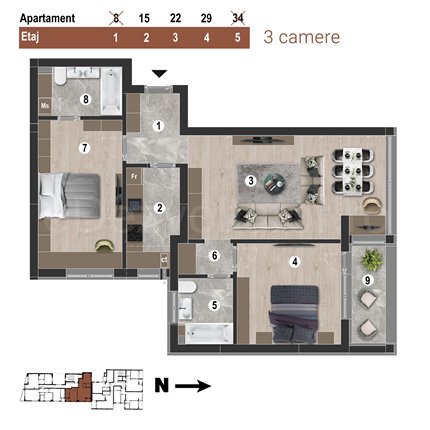 Apartament 3 Camere 82mp Uranus 1