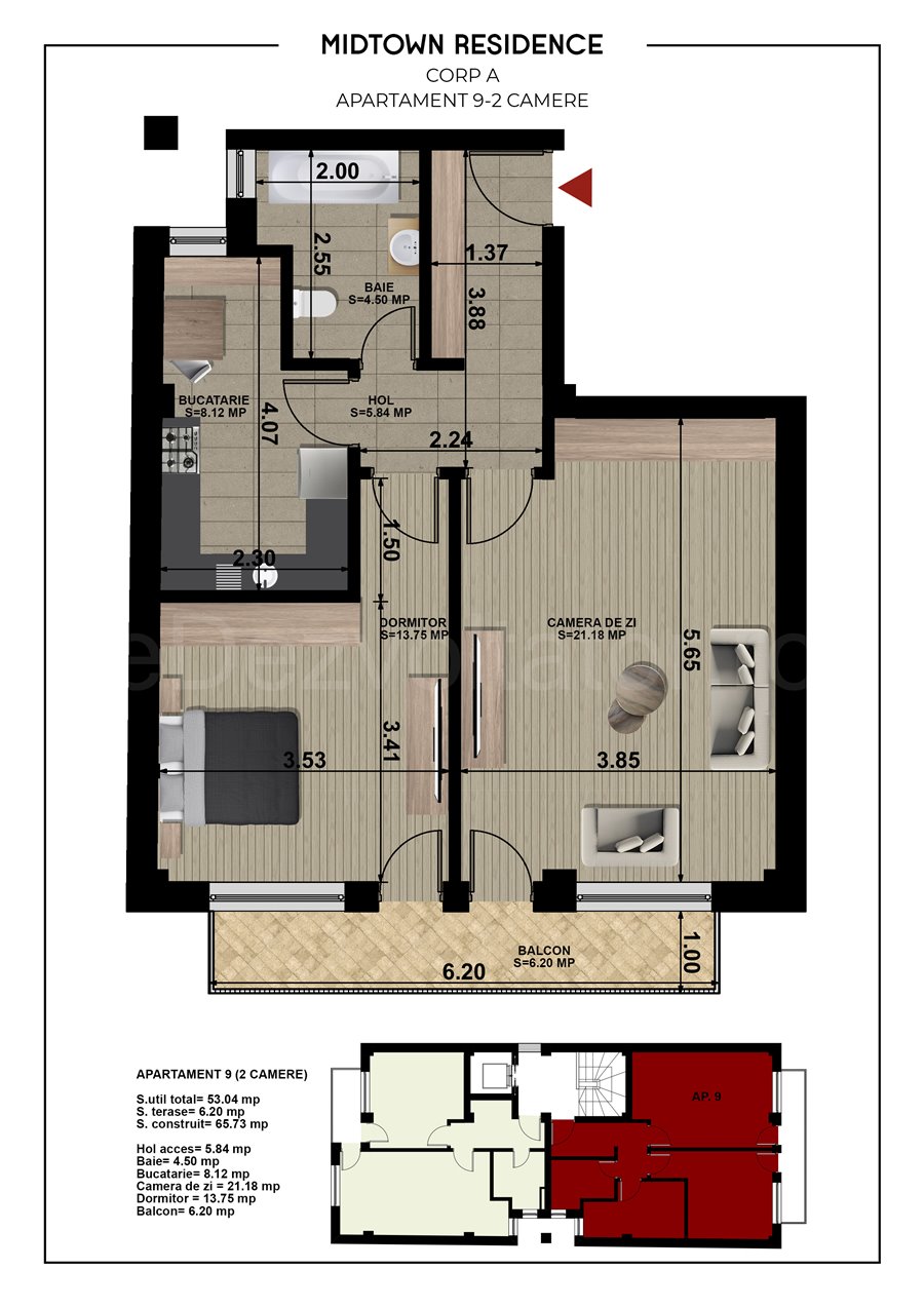 Apartament 2 Camere 59mp Midtown Residence