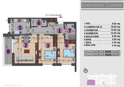 Apartament 3 Camere 75mp Complex Bucuria Residence