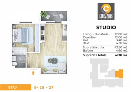 Apartament 2 Camere 47mp Corvaris Residence 22