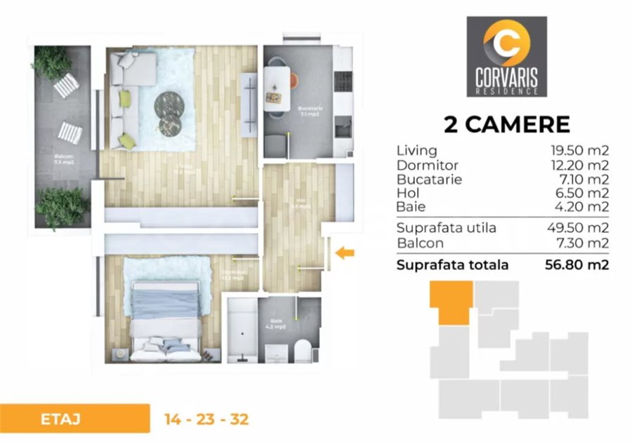 Apartament 2 Camere 57mp Corvaris Residence 22