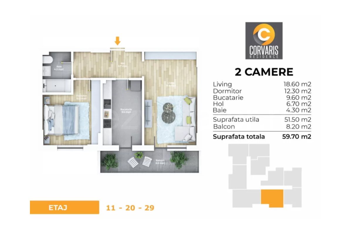 Apartament 2 Camere 60mp Corvaris Residence 22
