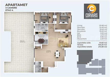 Apartament 3 Camere 215mp Corvaris Residence 22