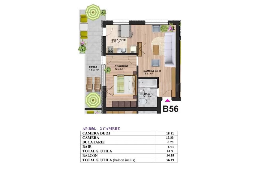 Apartament 2 Camere 56mp Palm Residence Oltenitei