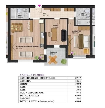 Apartament 3 Camere 69mp Palm Residence Oltenitei