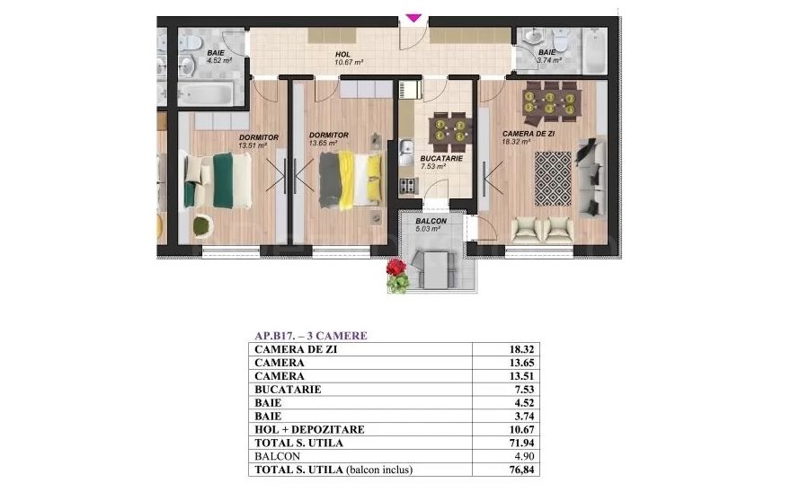 Apartament 3 Camere 77mp Palm Residence Oltenitei