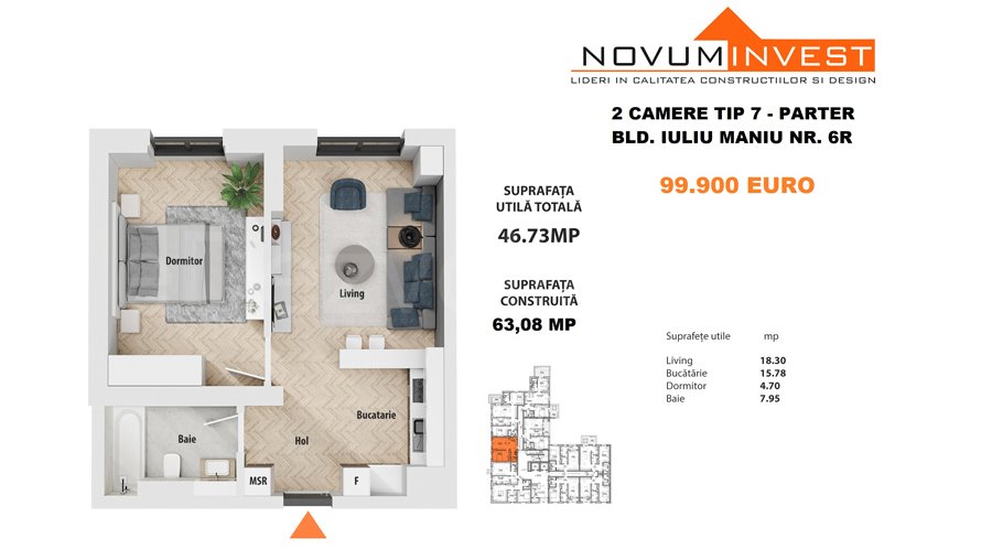 Apartament 2 Camere 47mp Novum Politehnica