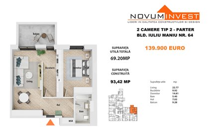 Apartament 2 Camere 69mp Novum Politehnica