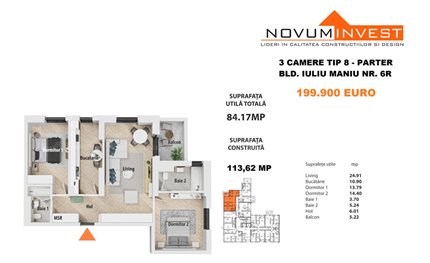 Apartament 3 Camere 84mp Novum Politehnica