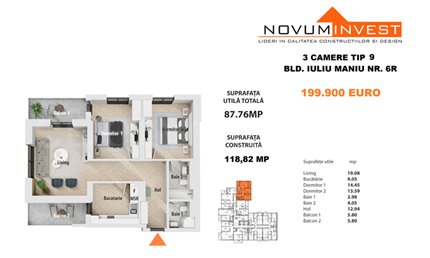 Apartament 3 Camere 88mp Novum Politehnica