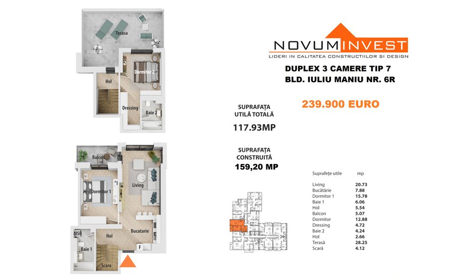 Apartament 3 Camere 118mp Novum Politehnica