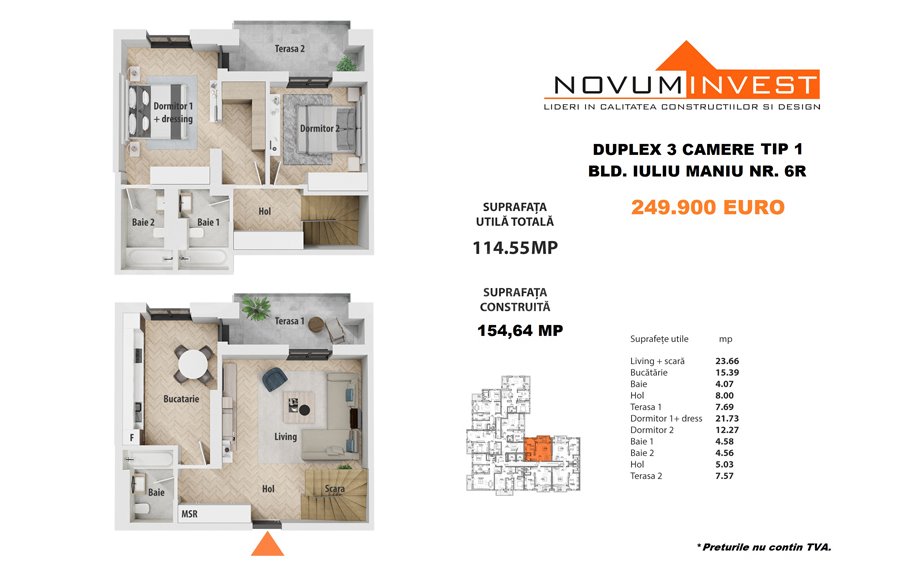 Apartament 3 Camere 115mp Novum Politehnica