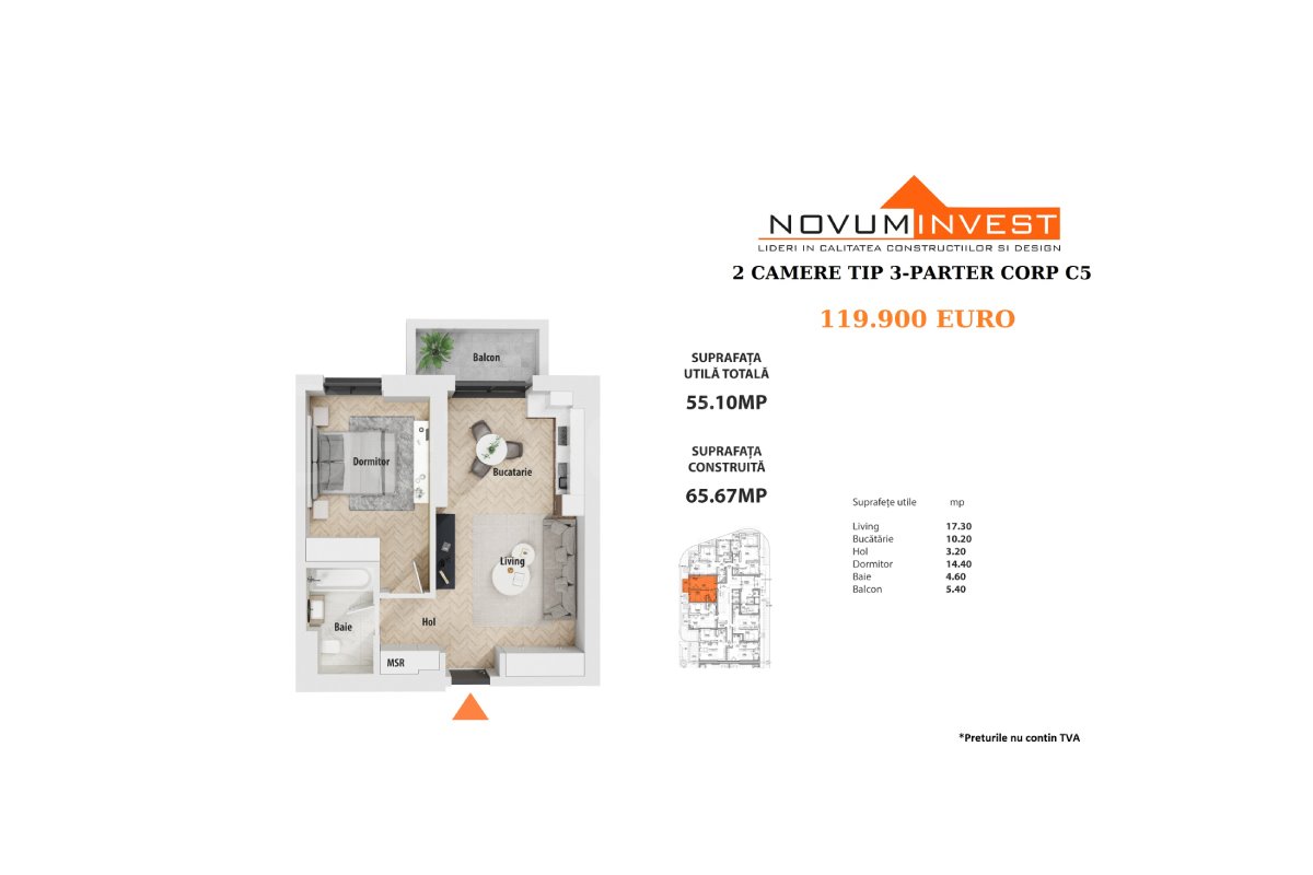 Apartament 2 Camere 55mp Novum Politehnica