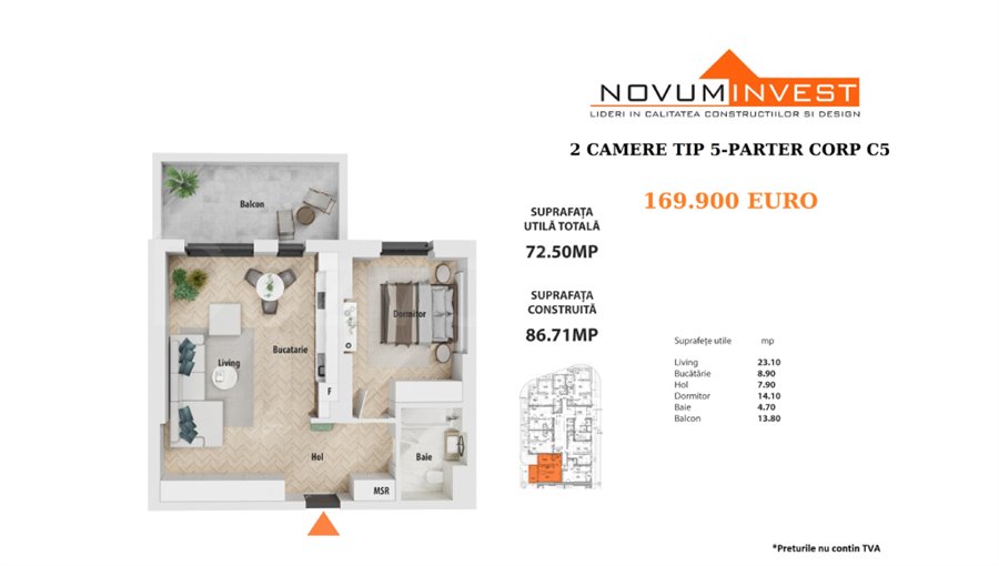 Apartament 2 Camere 73mp Novum Politehnica