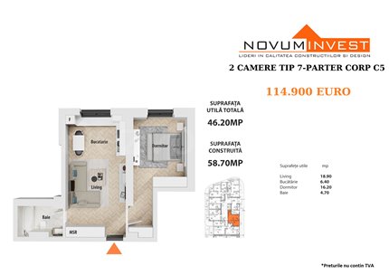 Apartament 2 Camere 46mp Novum Politehnica