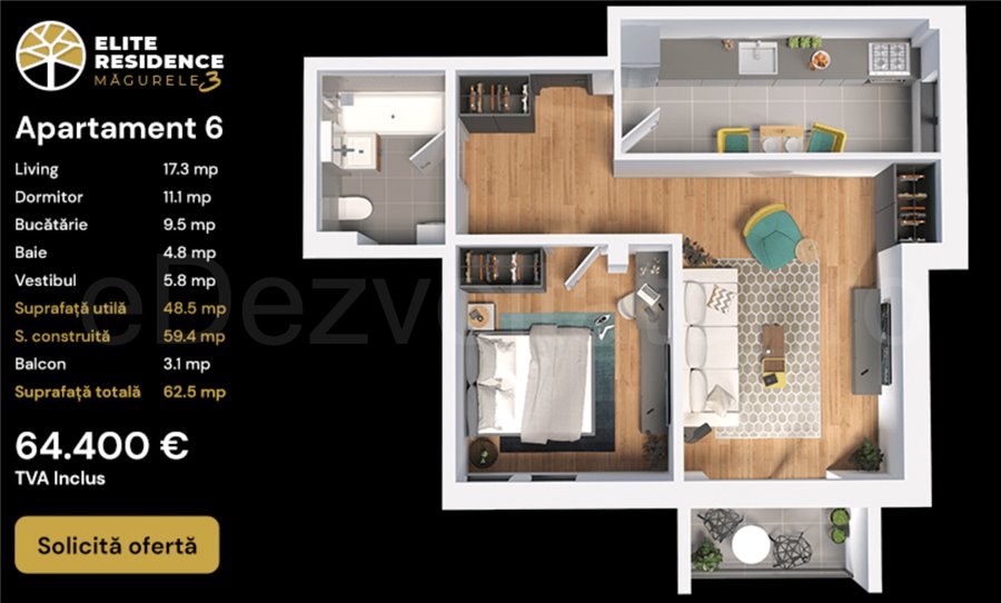 Apartament 2 Camere 52mp Elite Residence Măgurele 3