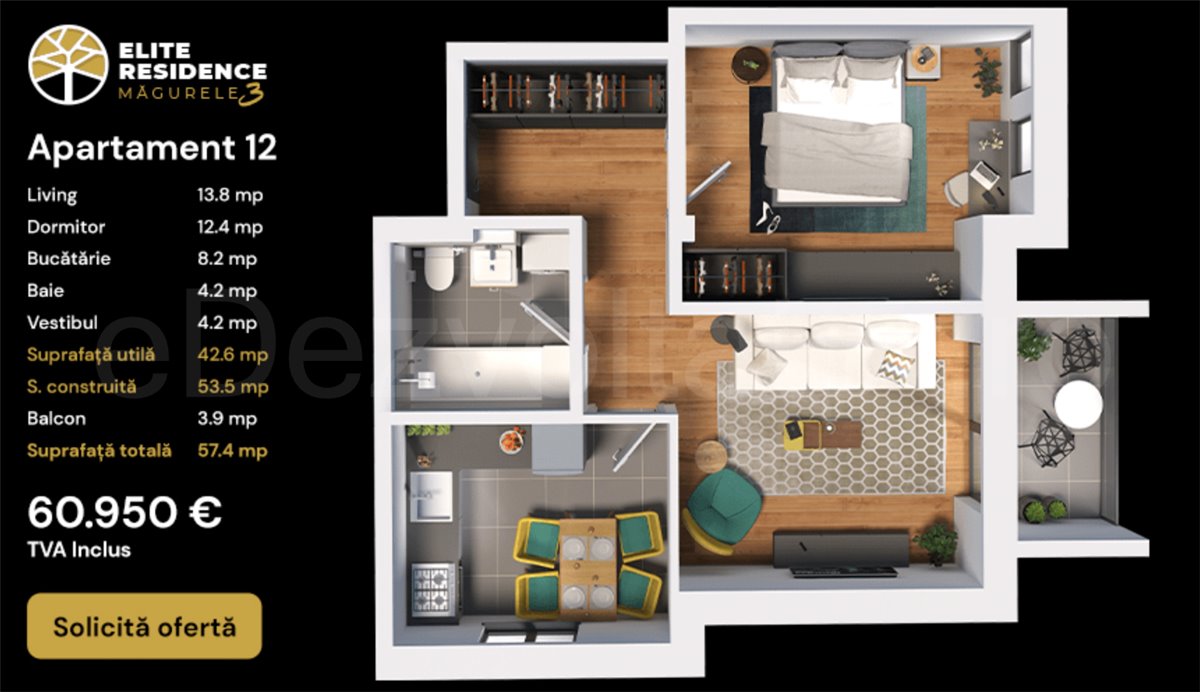 Apartament 2 Camere 47mp Elite Residence Măgurele 3