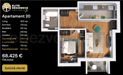 Apartament 2 Camere 54mp Elite Residence Măgurele 3