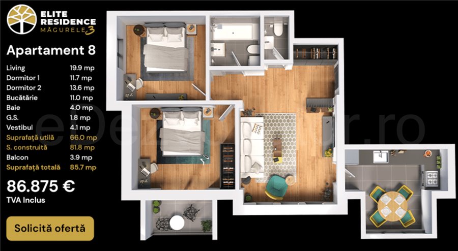Apartament 3 Camere 70mp Elite Residence Măgurele 3
