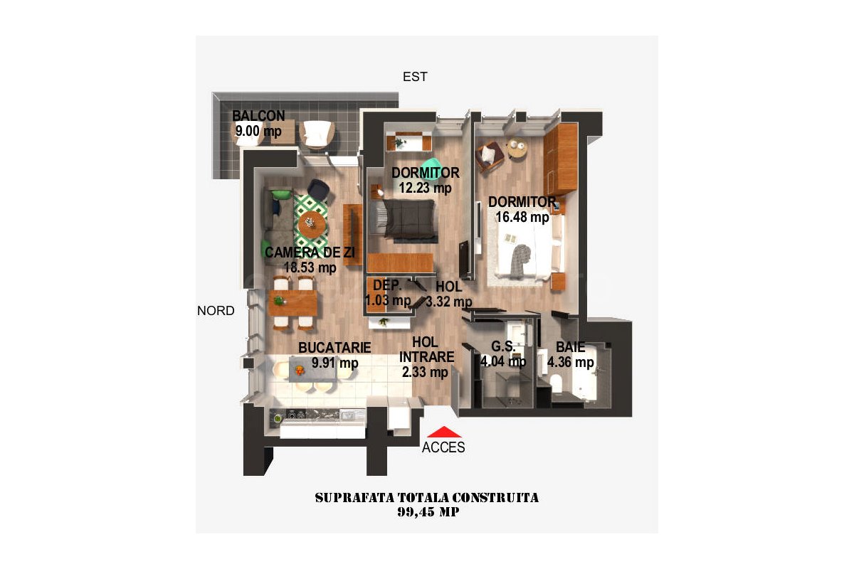 Apartament 3 Camere 82mp Moghioros Park Residence