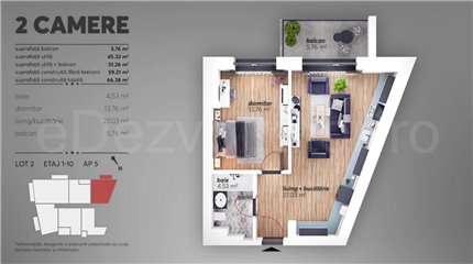 Apartament 2 Camere 51mp V22 Virtutii Park Residence