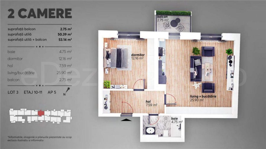 Apartament 2 Camere 53mp V22 Virtutii Park Residence