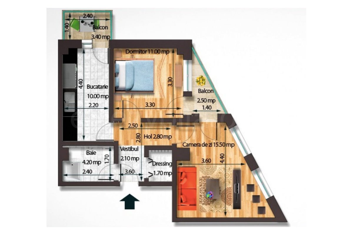 Apartament 2 Camere 54mp ADM Rezidential