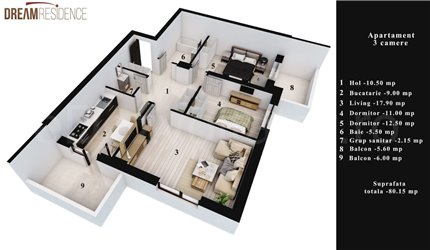 Apartament 3 Camere 81mp Dream Residence