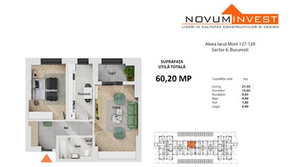 Apartament 2 Camere 61mp Novum Residence - Lacul Morii