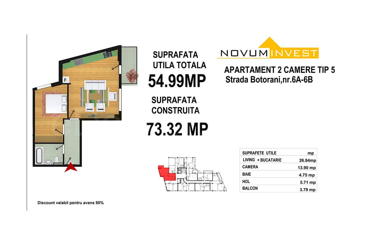 Apartament 2 Camere 55mp Novum Invest - 13 Septembrie