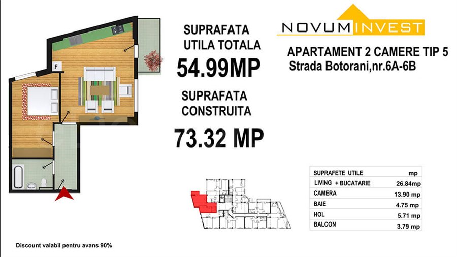 Apartament 2 Camere 55mp Novum Invest - 13 Septembrie