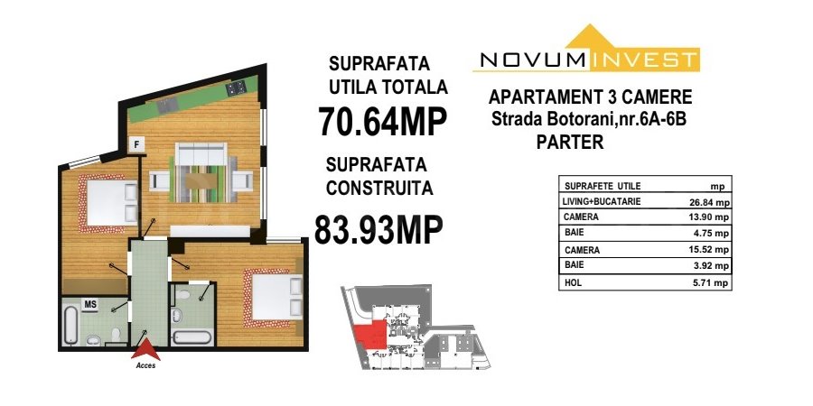 Apartament 3 Camere 71mp Novum Invest - 13 Septembrie