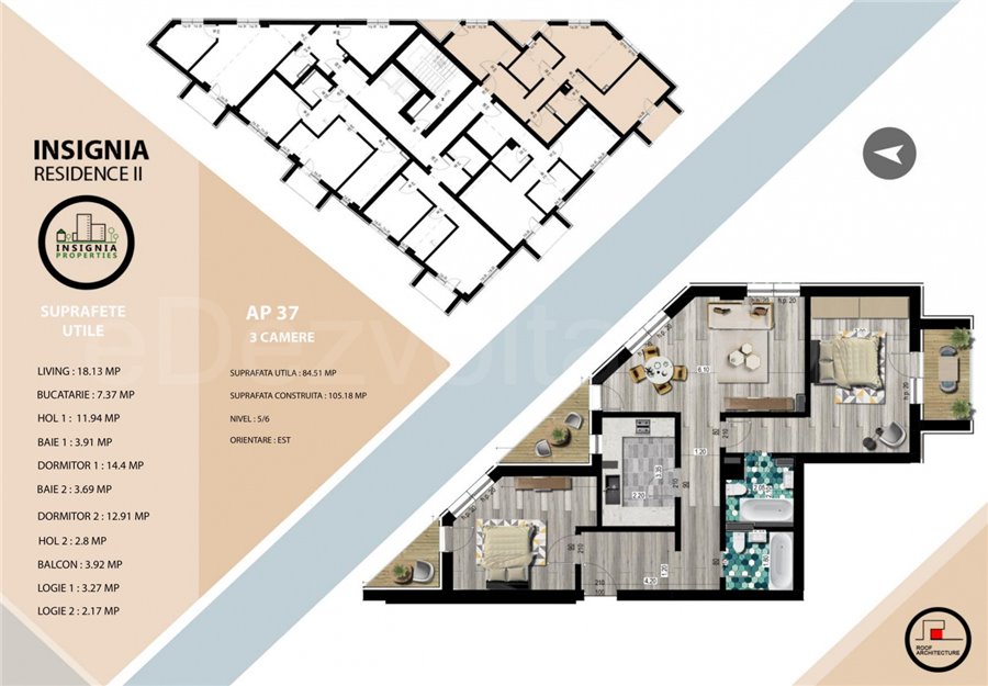 Apartament 3 Camere 106mp Insignia Residence Militari