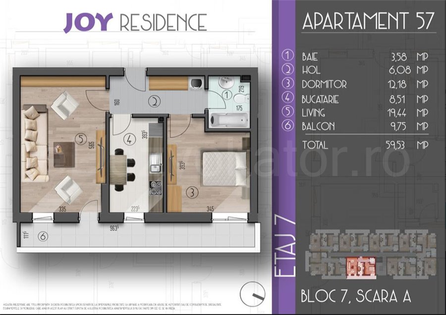 Apartament 2 Camere 60mp Joy Galaxy Residence